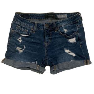 Aeropostale Denim shorts Size 0 Midi Rolled Hem Distressed blue